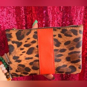 Leopard Print IPSY Clutch with Orange Accent